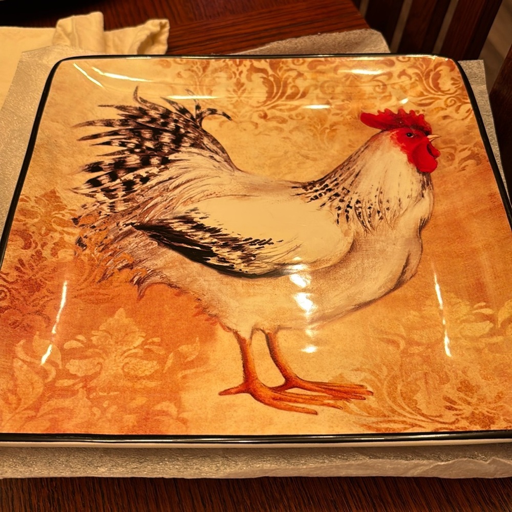 Certified International 10-1/2” Susan Winget Square Rooster Plate